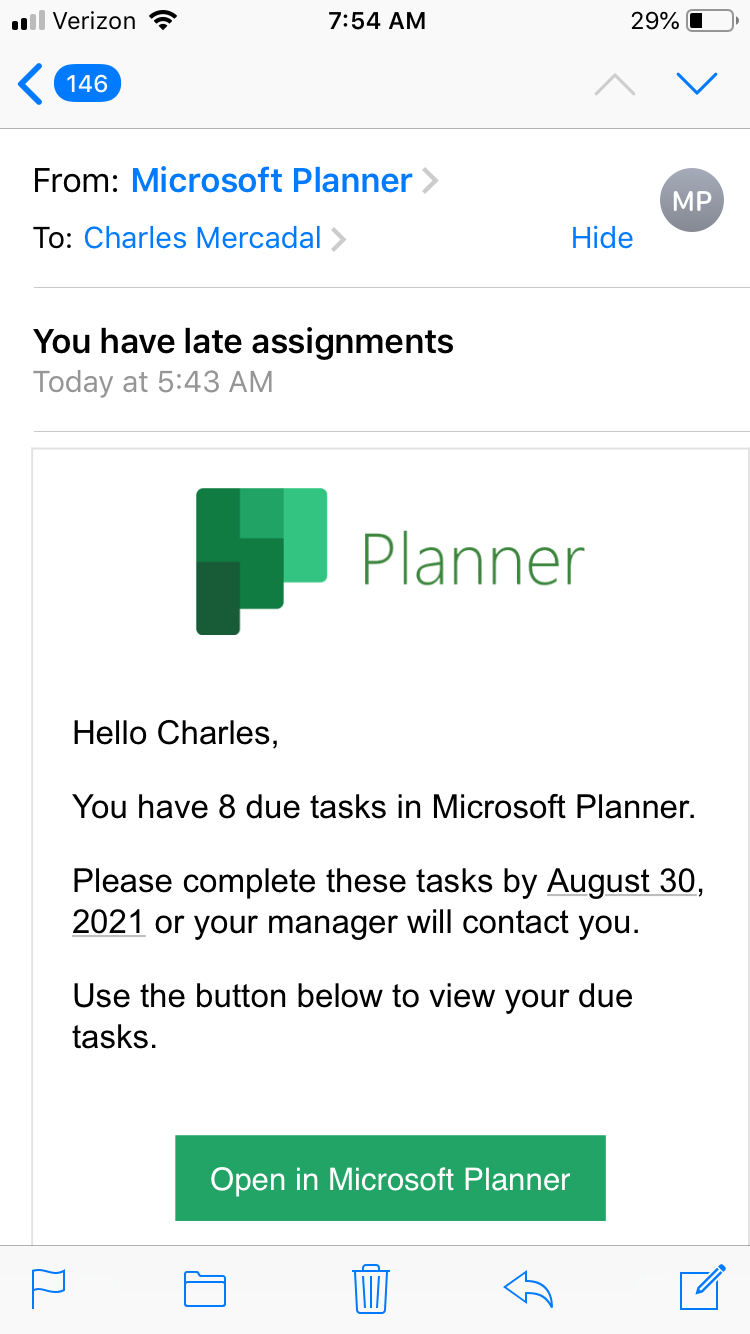 Microsoft Planner phishing attempt